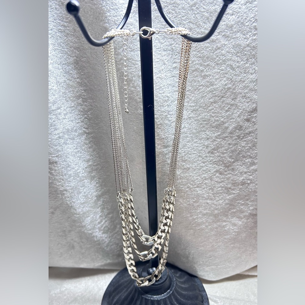 Elegant Silver tone 3 layer Chain Necklace
